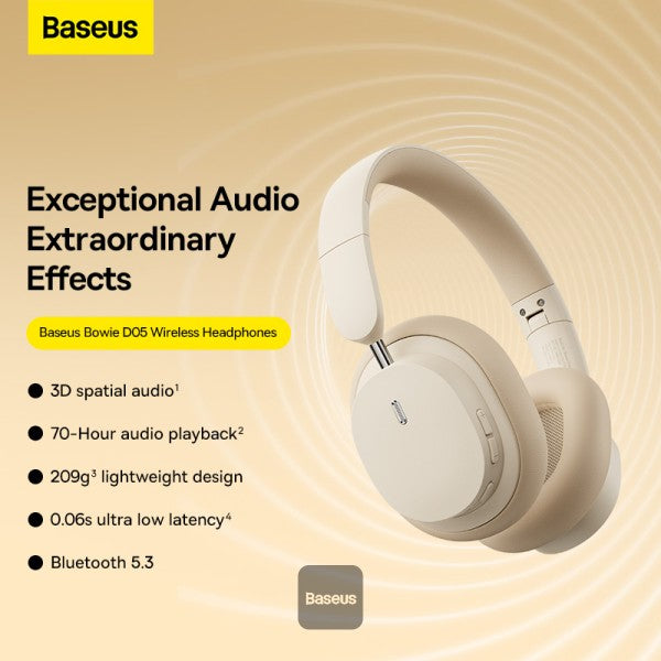 BASEUS Bowie D05 Wireless Bluetooth Headset Foldable HiFi Stereo Music Headphone - Grey