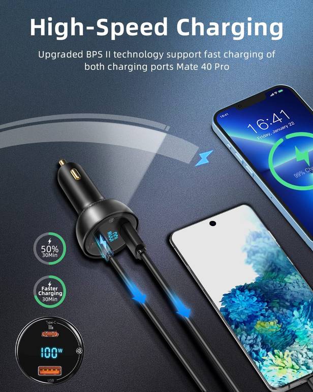 Baseus 100W Car Charger Dual Port USB Type C