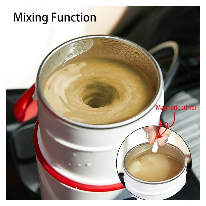 SmartHeat Pro: Electric Car Heating Cup with Auto Stirring & LCD Display - White