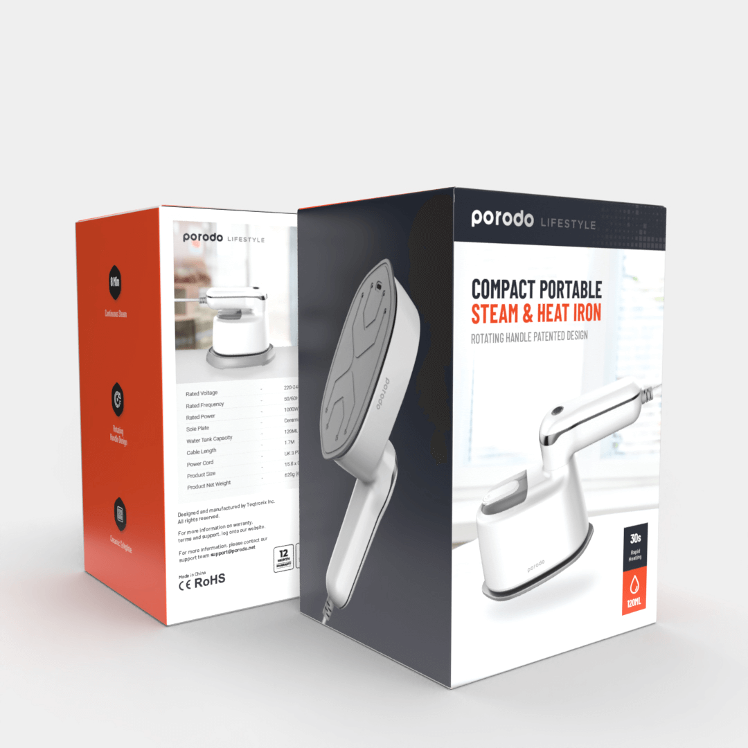 Porodo Compact Portable Steam & Heat Iron With Rotating Handle