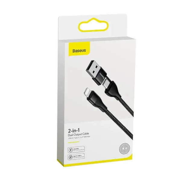 Baseus 2-in-1 Dual Output cable USB-A+Type-C TO IP 18W MAX 1m