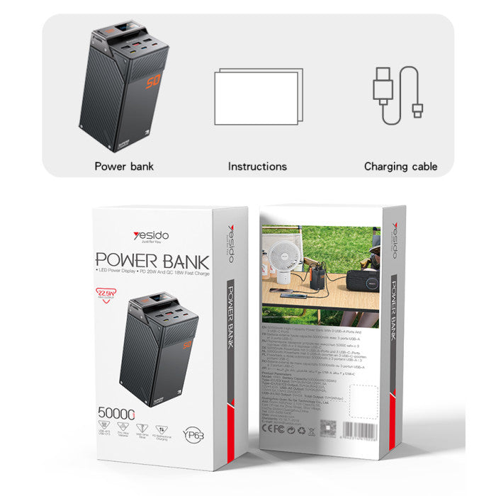 YESIDO 50000mAh PD 20W + SCP 22.5W Fast Charging
