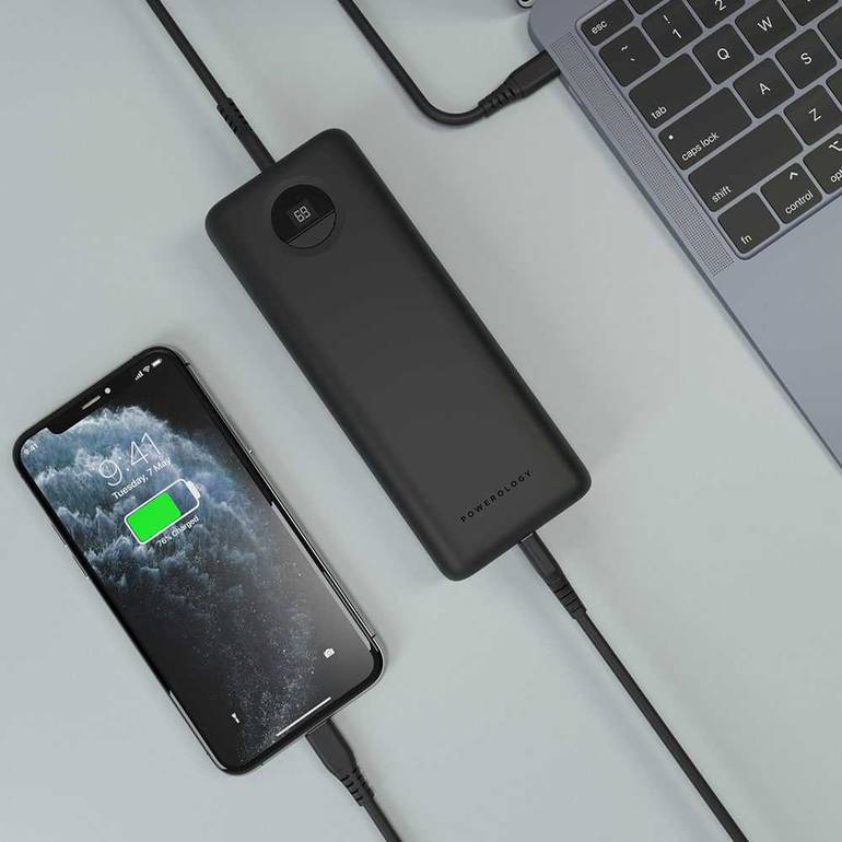 Powerology 20000mAh Fast Charging Power Bank - Black