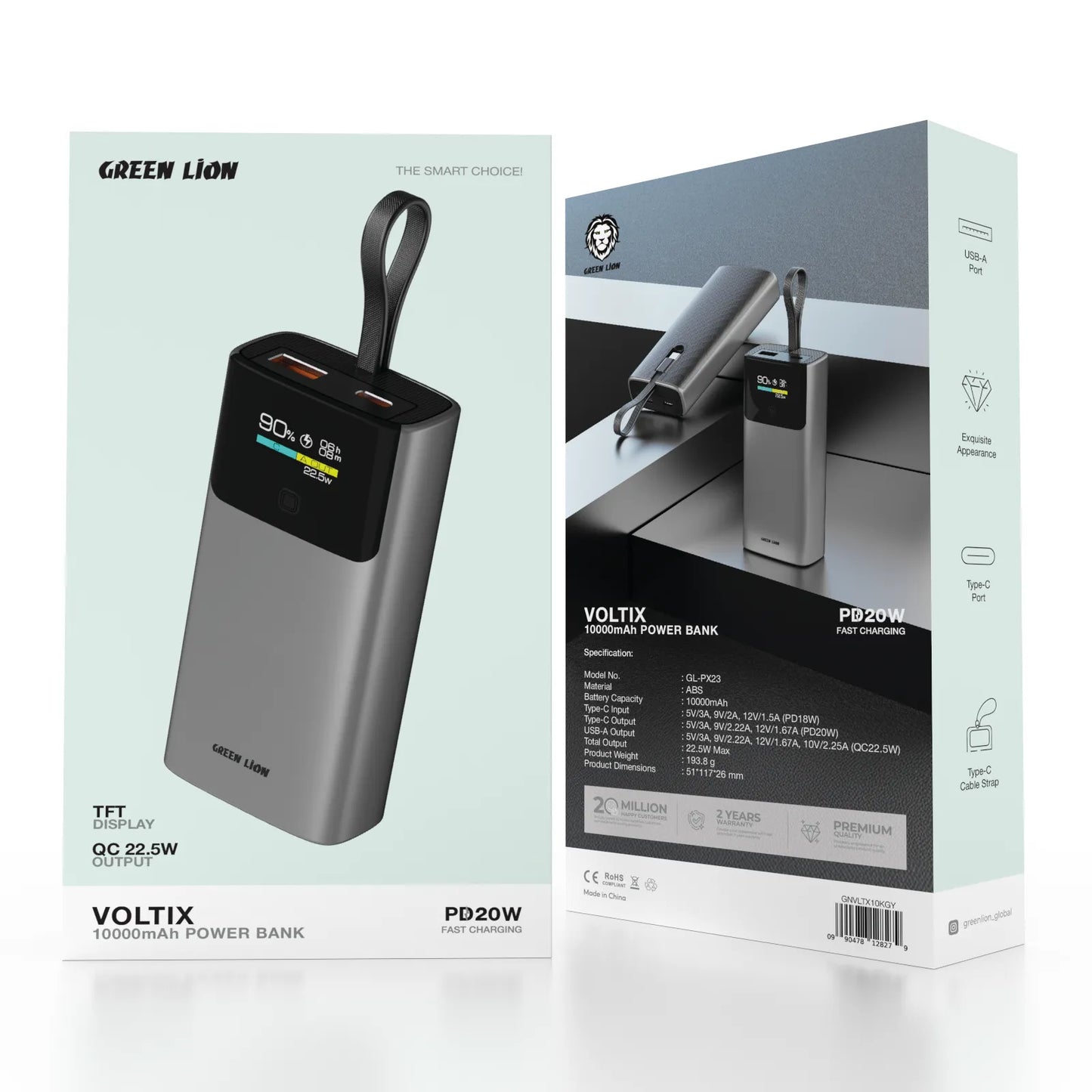 Green Lion Voltix 10000mAh Power Bank PD20W - Grey