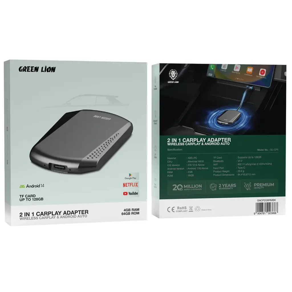 Green Lion 2 in 1 CarPlay Adapter 4GB Ram - Black