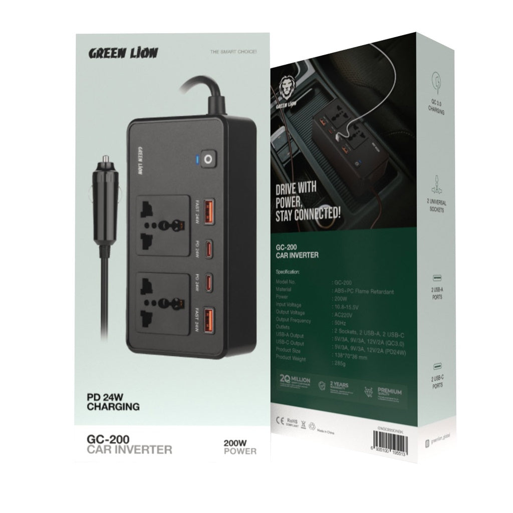 محول طاقة للسيارة Green Lion GC-200 - أسود