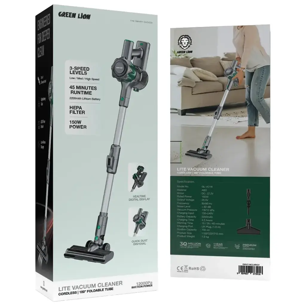 Green Lion Lite Cordless Vacuum Cleaner with 180° Foldable Tube