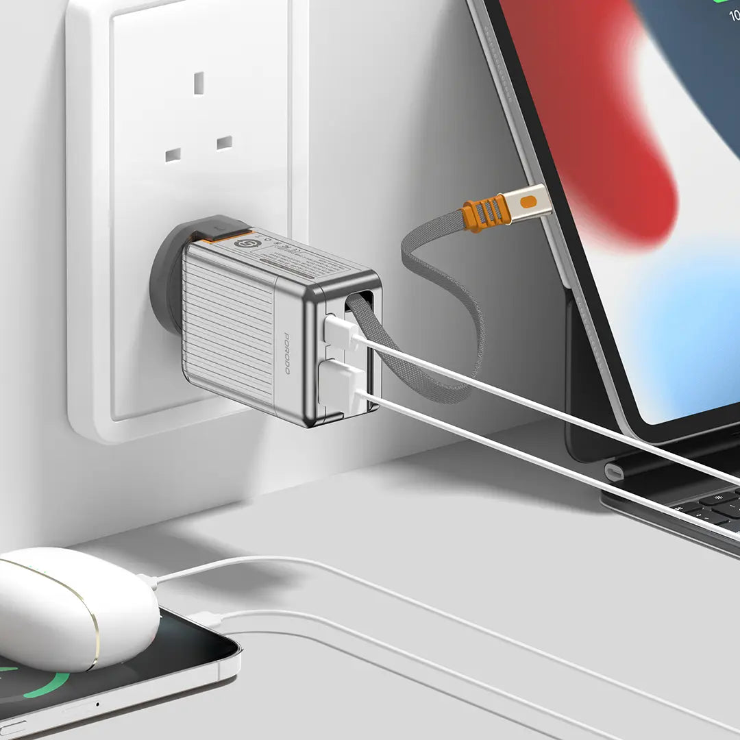 Porodo 75cm Retractable Type-C Super Quick GaN Charger