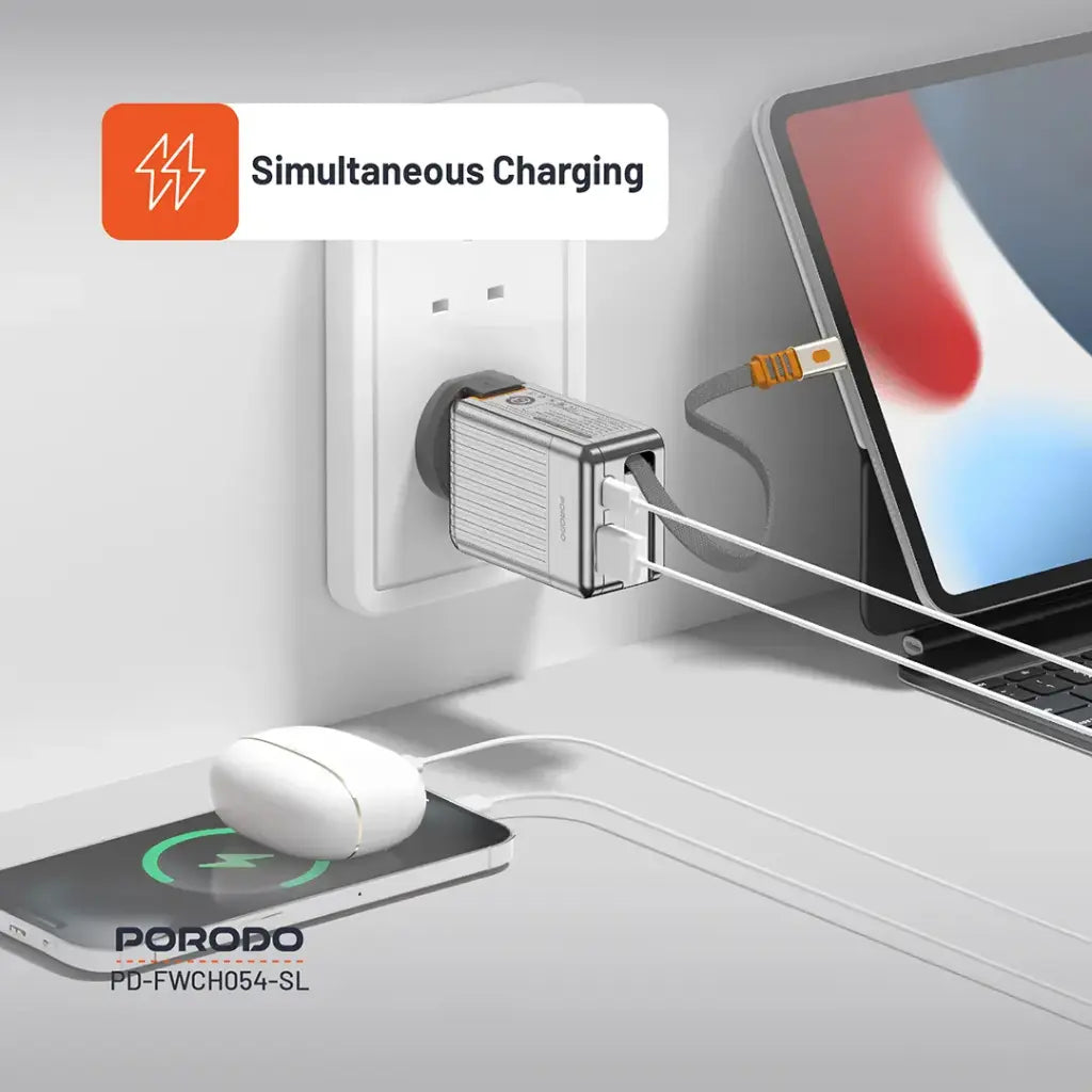 Porodo 75cm Retractable Type-C Super Quick GaN Charger