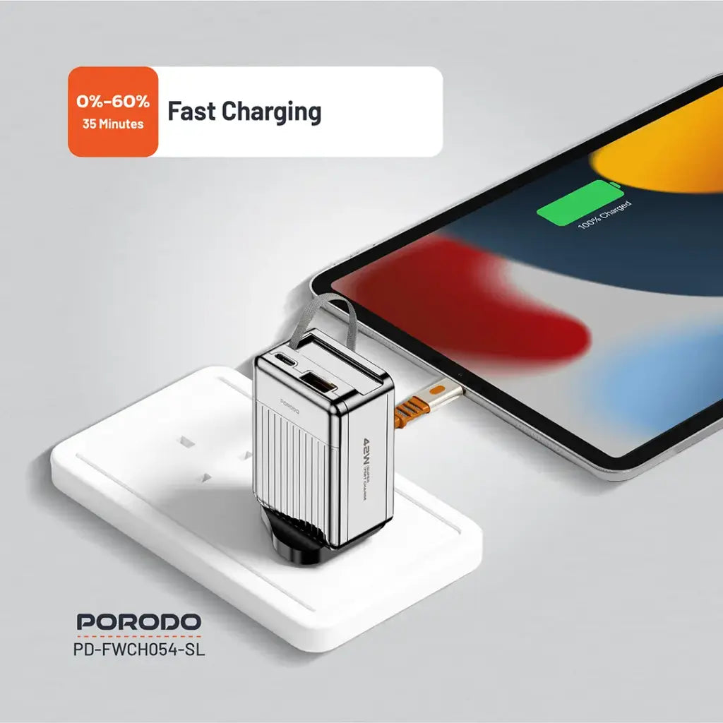 Porodo 75cm Retractable Type-C Super Quick GaN Charger