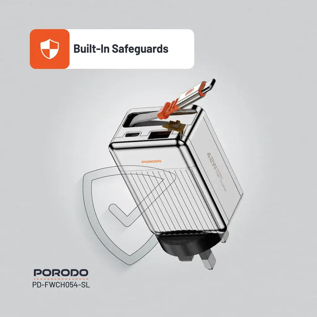 Porodo 75cm Retractable Type-C Super Quick GaN Charger