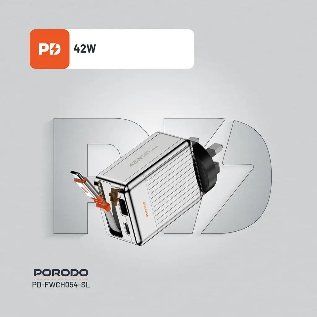 Porodo 75cm Retractable Type-C Super Quick GaN Charger