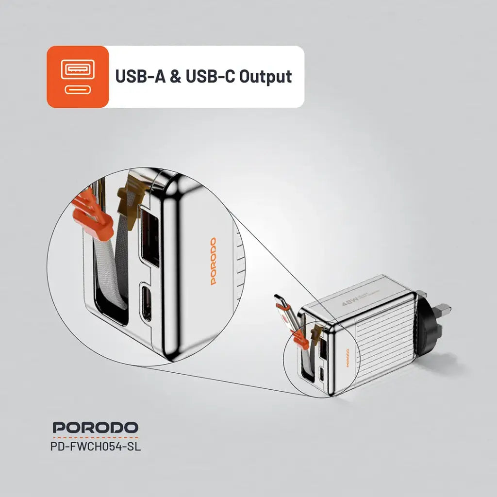 Porodo 75cm Retractable Type-C Super Quick GaN Charger