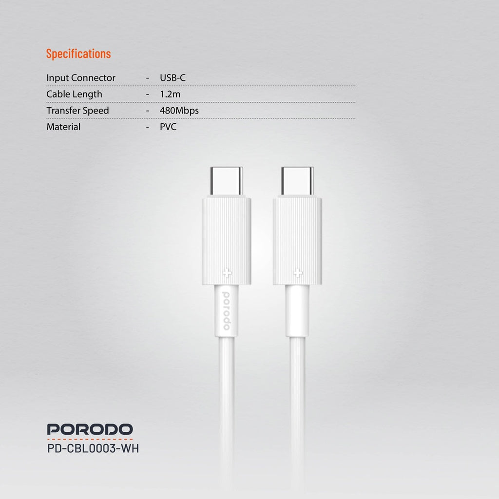 كابل شحن متين من Porodo USB-C إلى USB-C