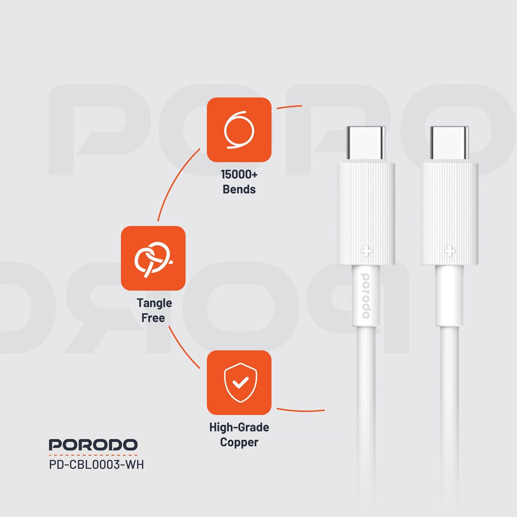 كابل شحن متين من Porodo USB-C إلى USB-C