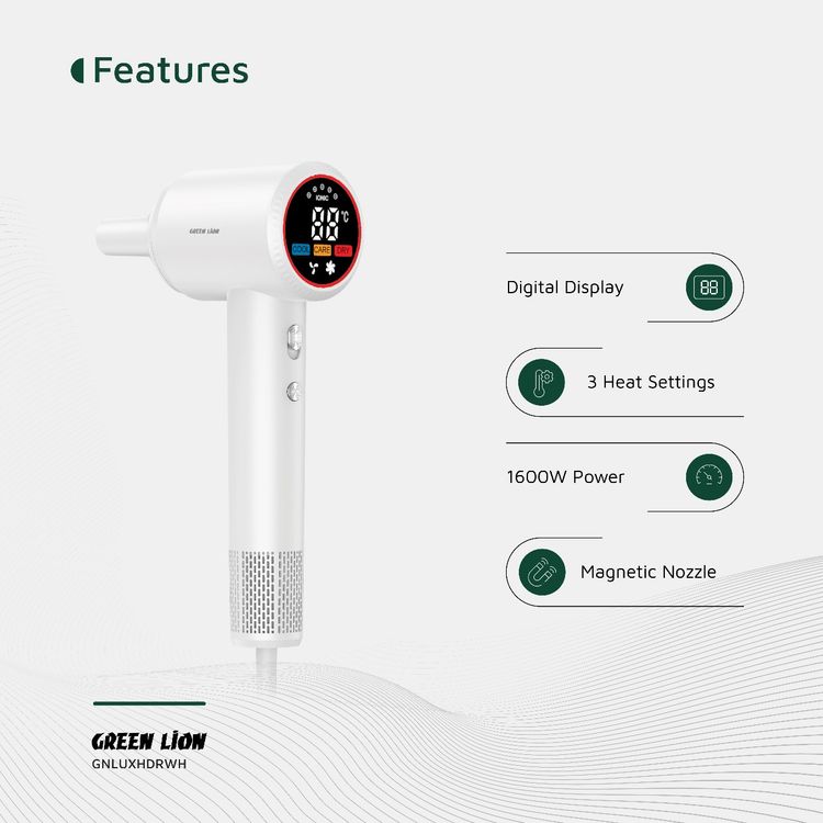 Green Lion LUXAIR Hair Dryer with Display 1600W - White