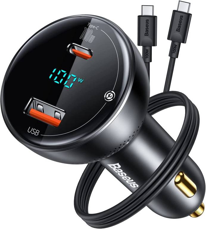 Baseus 100W Car Charger Dual Port USB Type C