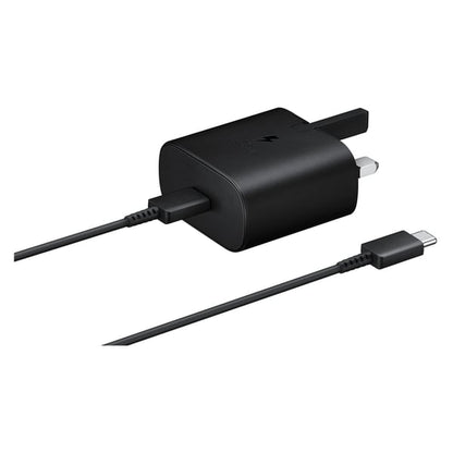 محول طاقة PD بقوة 25 وات من سامسونج مع كابل USB C، أسود