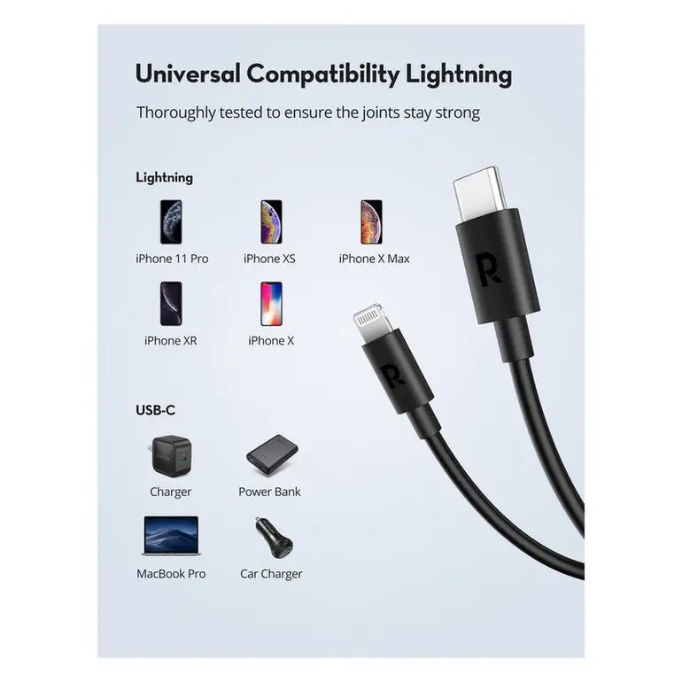 Ravpower Type-C to Lightning Cable Tpe Black