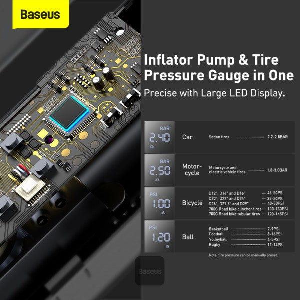 Baseus Super Mini Inflator Pump Air Compressor Portable Hand-Held Auto Tire Pump - Black