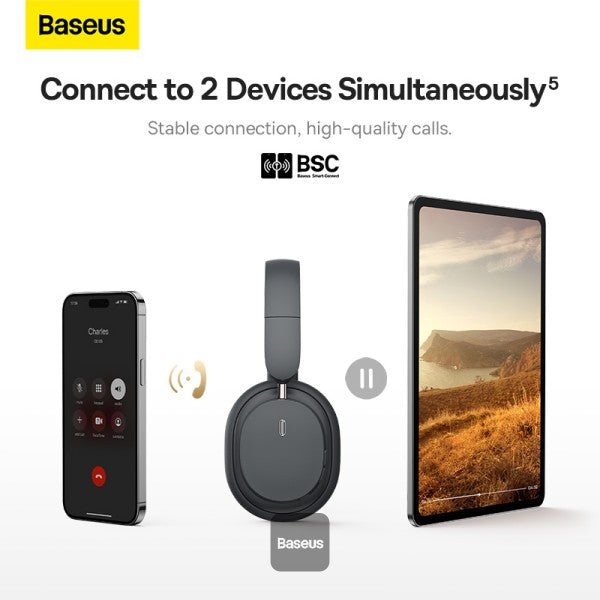 BASEUS Bowie D05 Wireless Bluetooth Headset Foldable HiFi Stereo Music Headphone - Grey