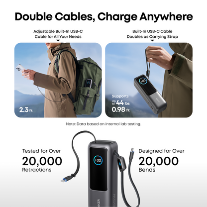 Anker Power Bank 25000mAh 165W Built-In Retractable USB-C Cable