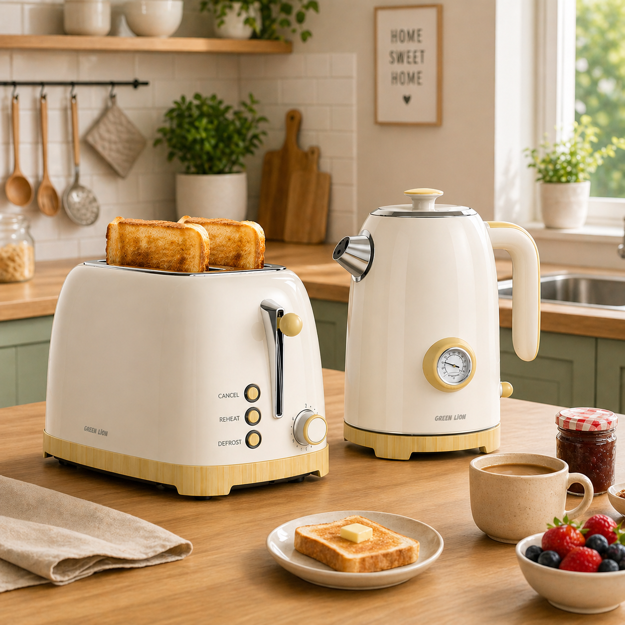 Green Lion Classic Kitchen Set (Kettle + Toaster) – Beige