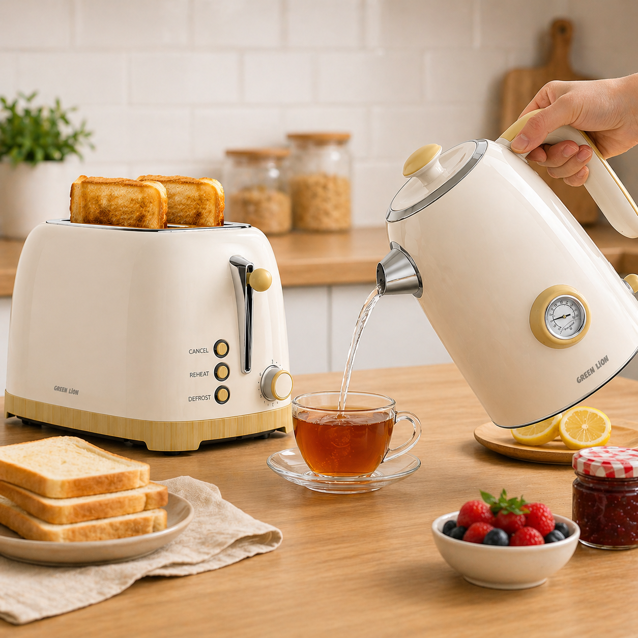 Green Lion Classic Kitchen Set (Kettle + Toaster) – Beige