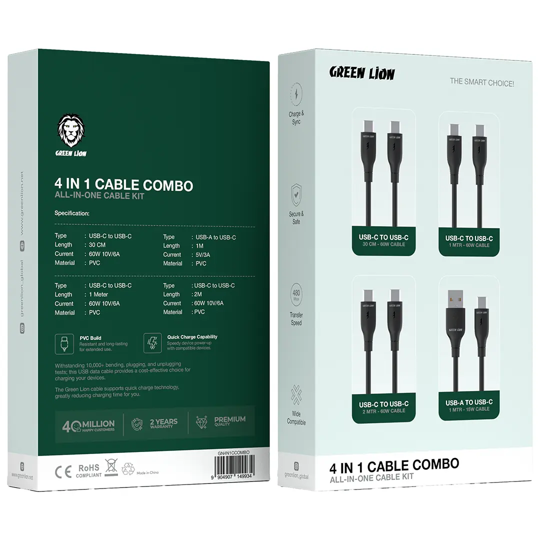 Green Lion 4 in 1 Cable Combo All-In-One Kit - Black