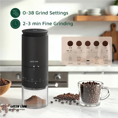 Green Lion Grind Pro Coffee Grinder-Rechargeable - Black