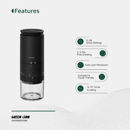 Green Lion Grind Pro Coffee Grinder-Rechargeable - Black