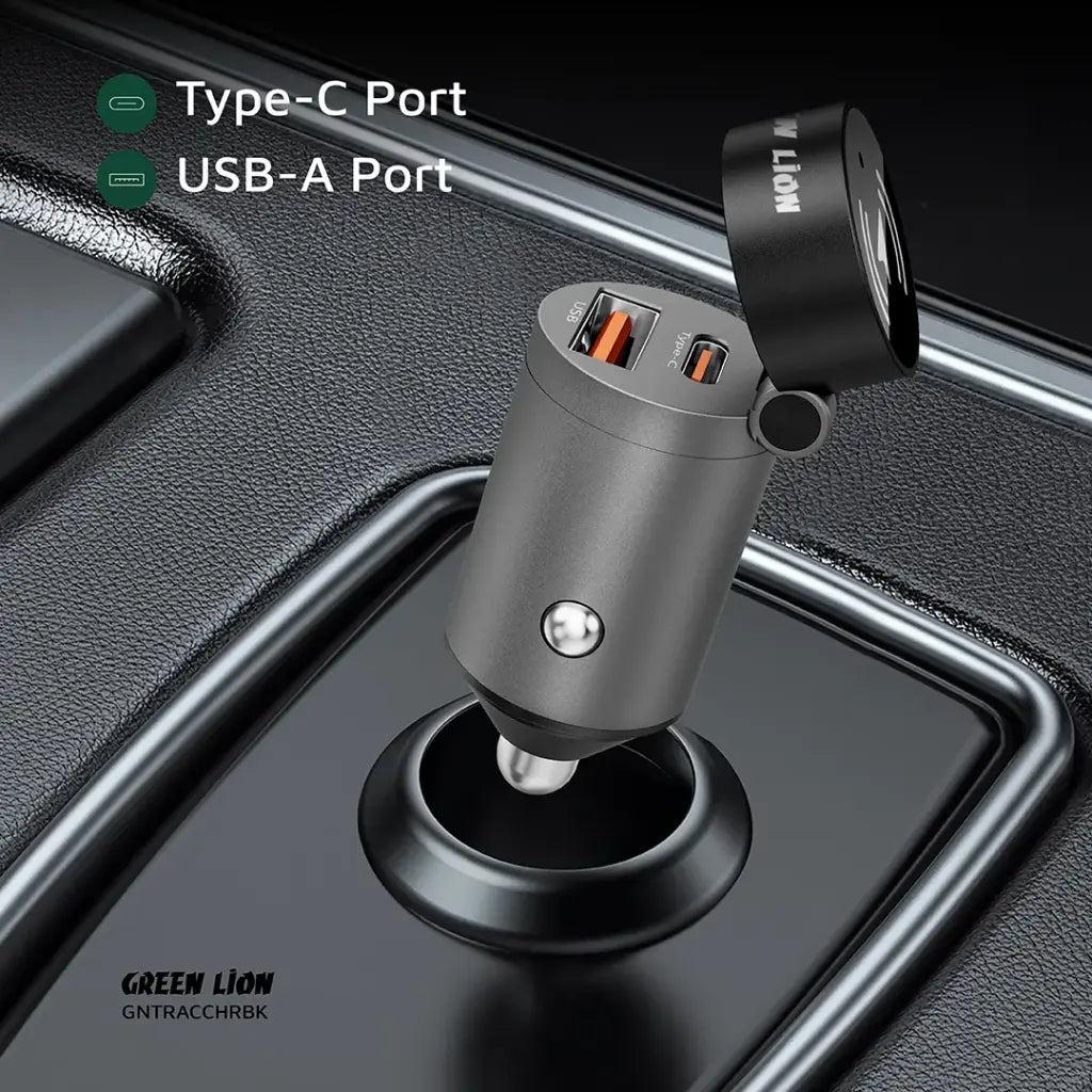 Green Lion Tracker Dual Port Car Charger - Black