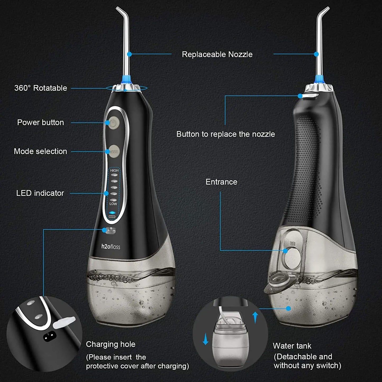 H2ofloss water flosser خيط الأسنان المائي