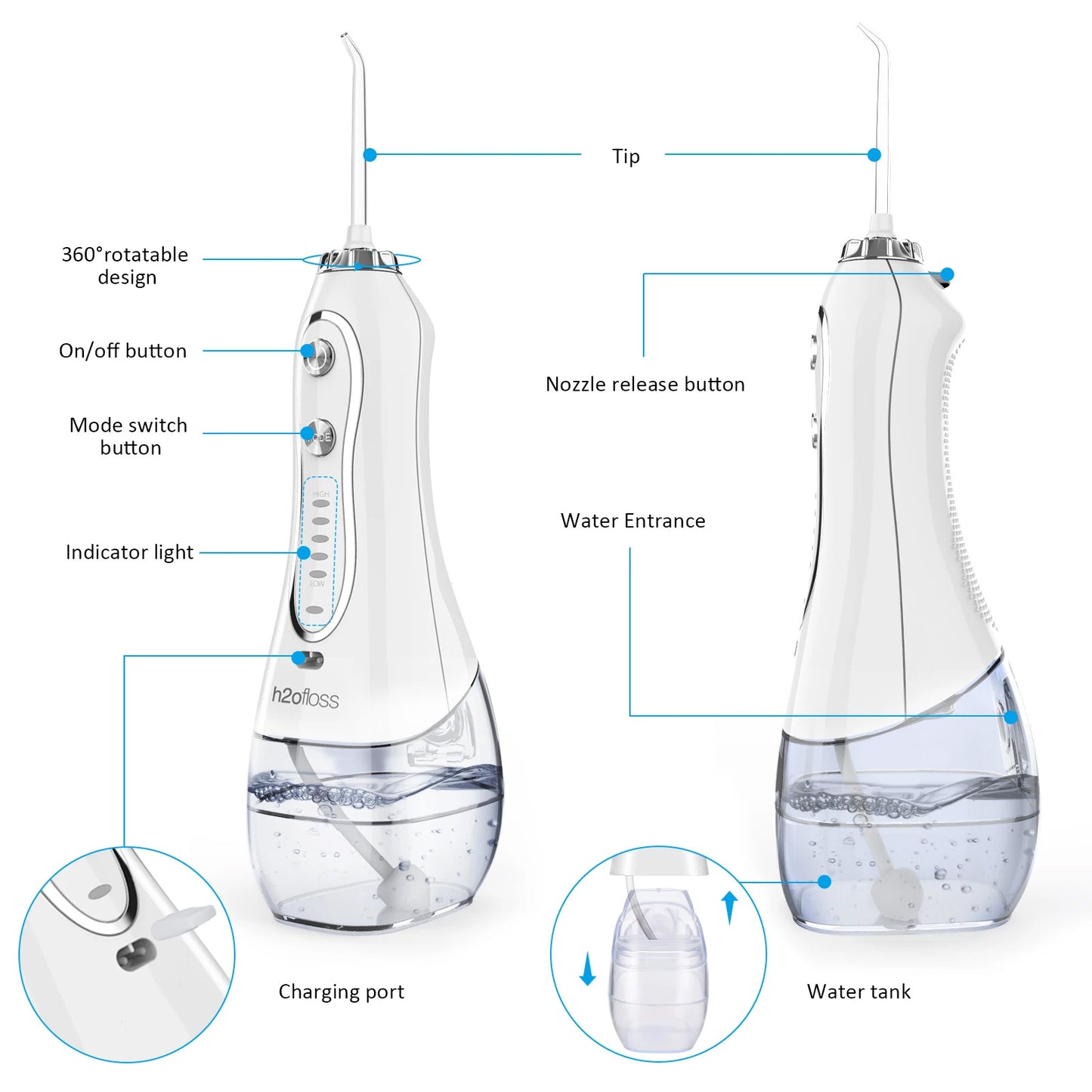 H2ofloss water flosser خيط الأسنان المائي