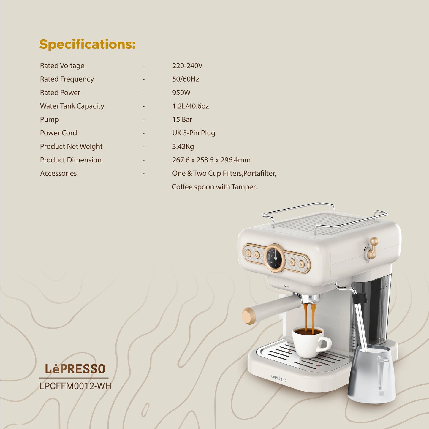 LePresso Retro Espresso Boiler Machine Gauge and Milk Steamer