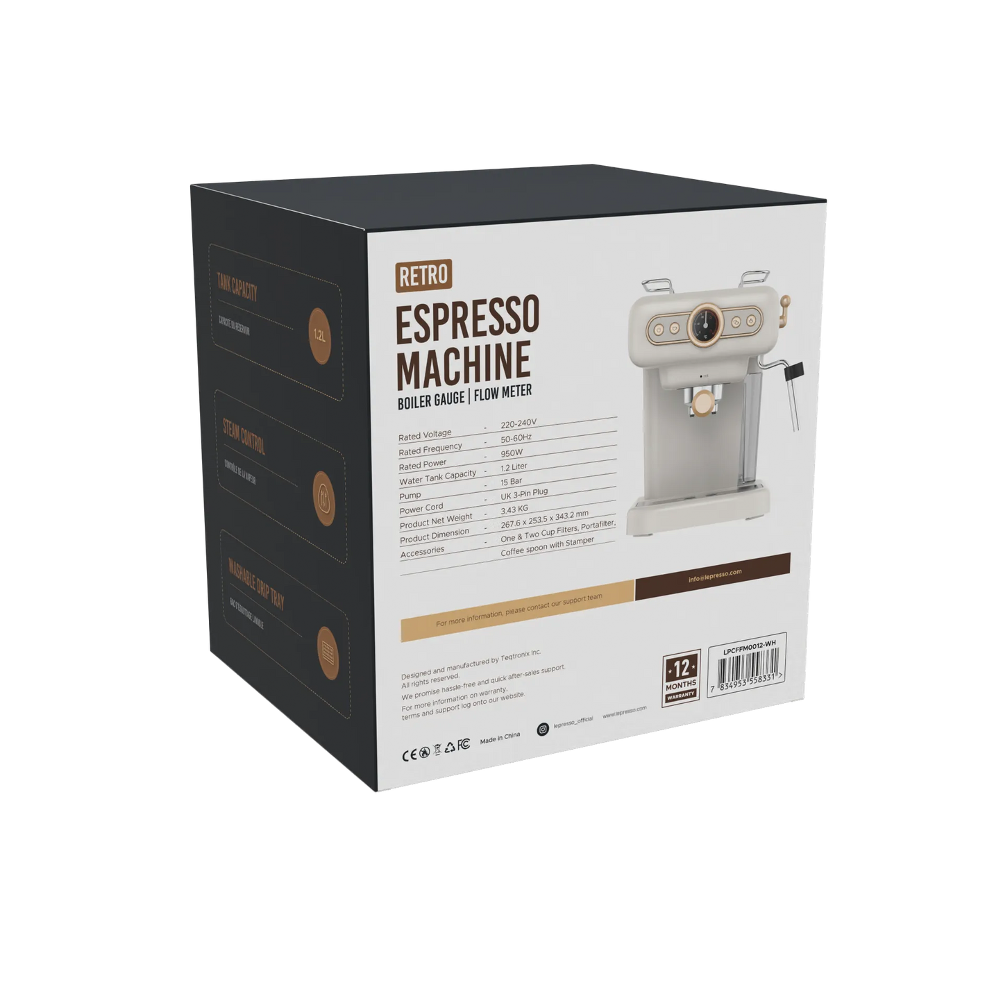 LePresso Retro Espresso Boiler Machine Gauge and Milk Steamer