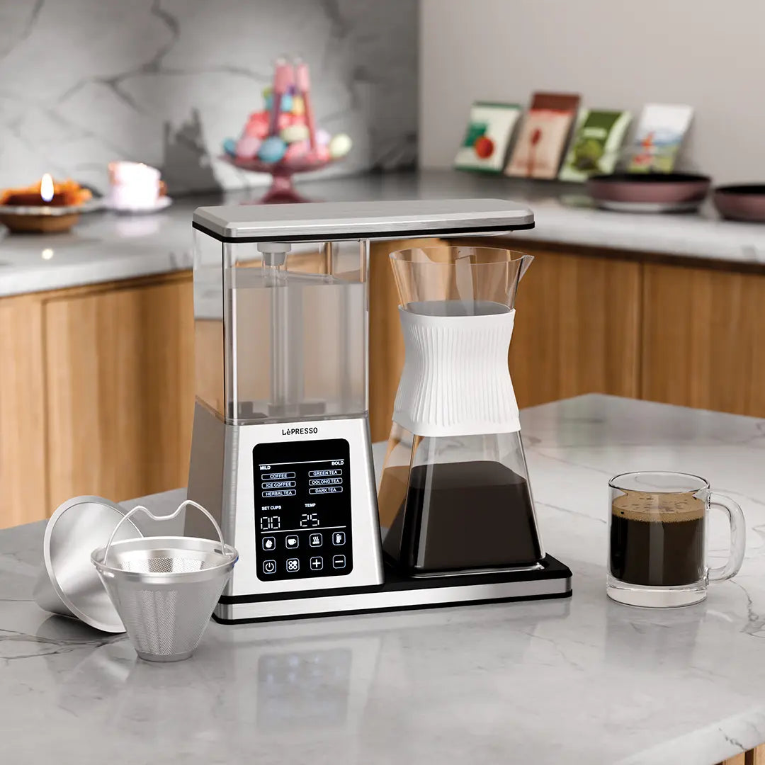 LePresso Crystal Brew Drip Coffee & Tea Maker with Smart Digital Control - Silver