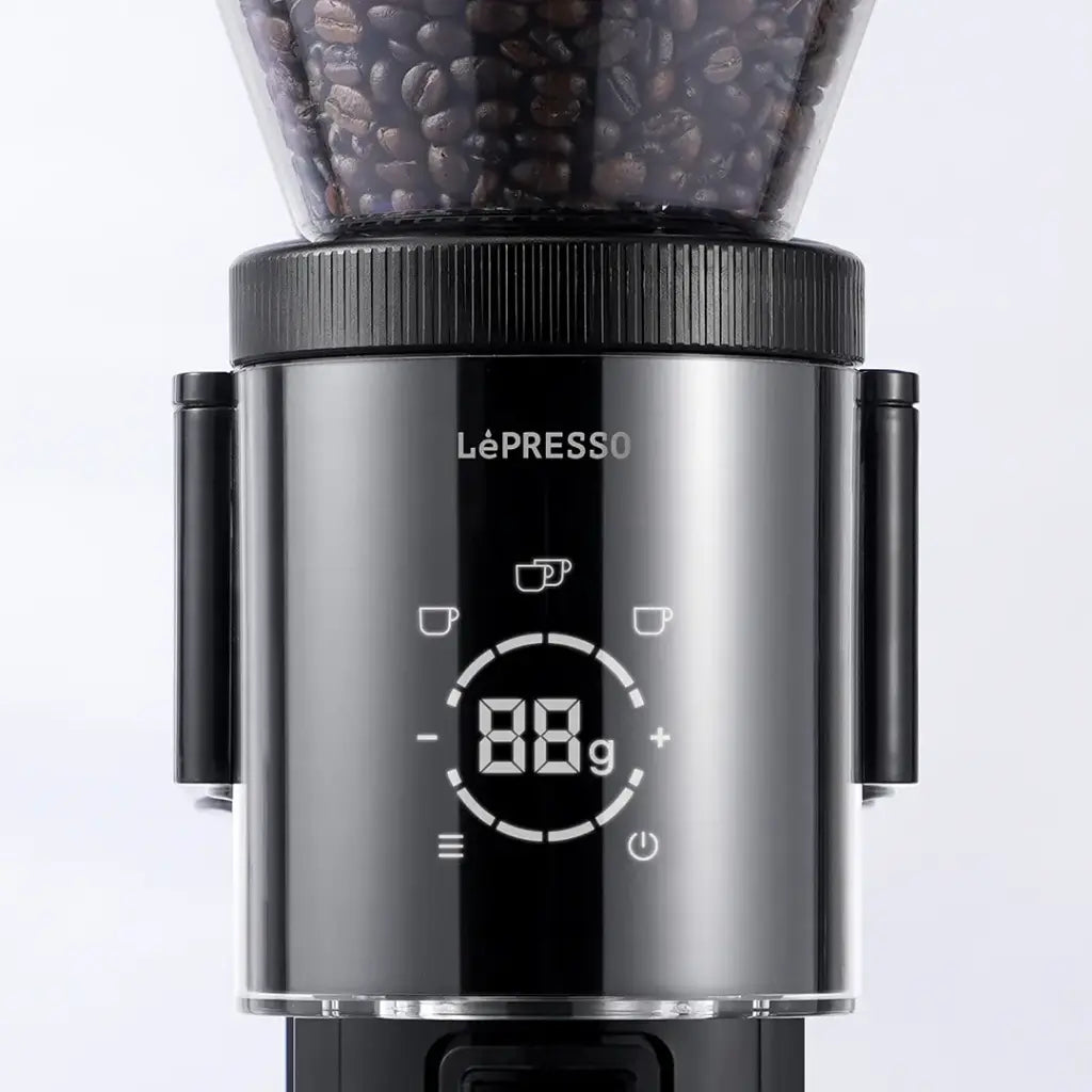 LePresso Grindeur Conical Burr Grinder with Digital Weight Control - Black