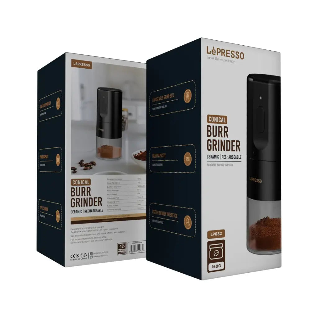 LePresso Portable Coffee Conical Grinder Espresso Machine - Black