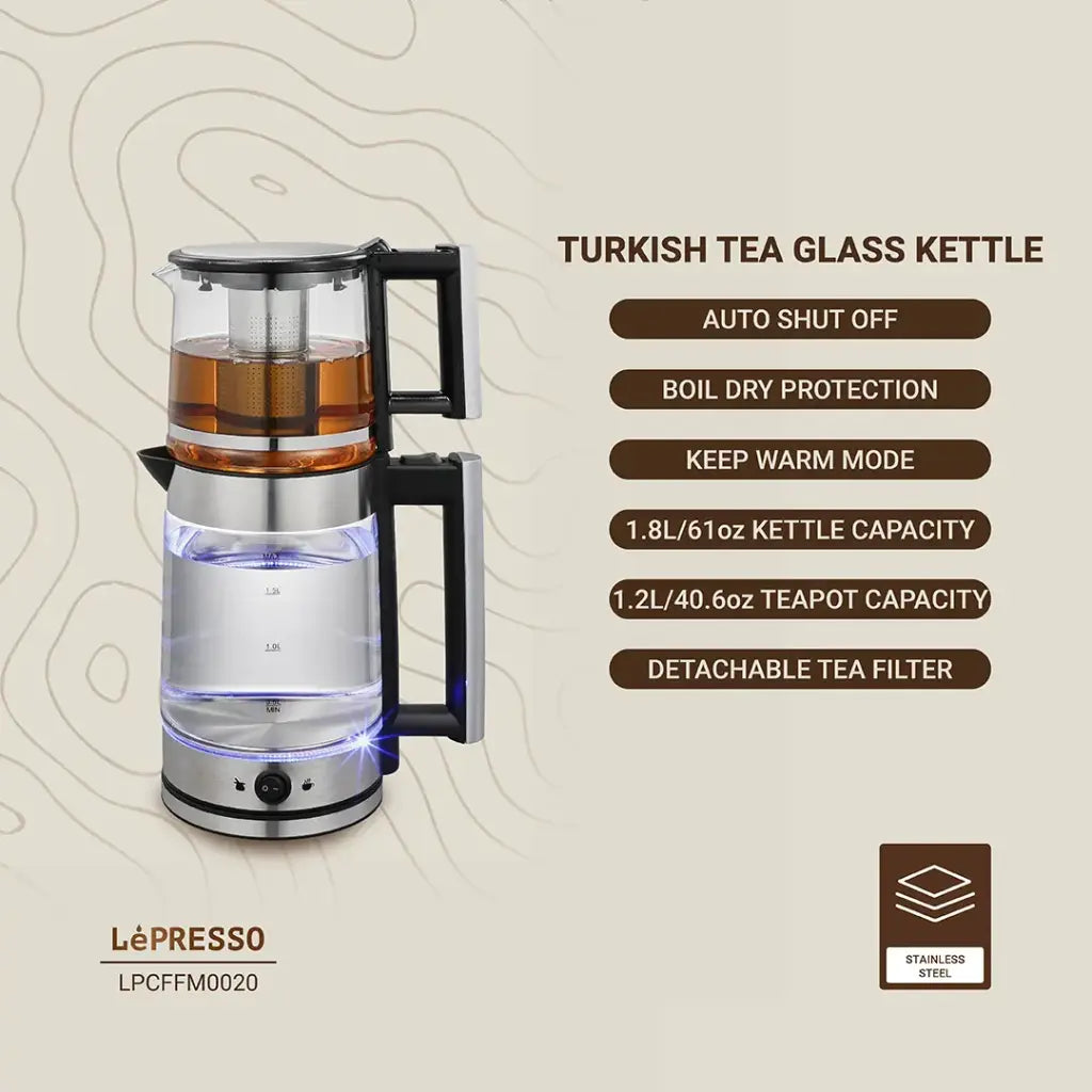 Lepresso Turkish Tea Glass Kettle - Black