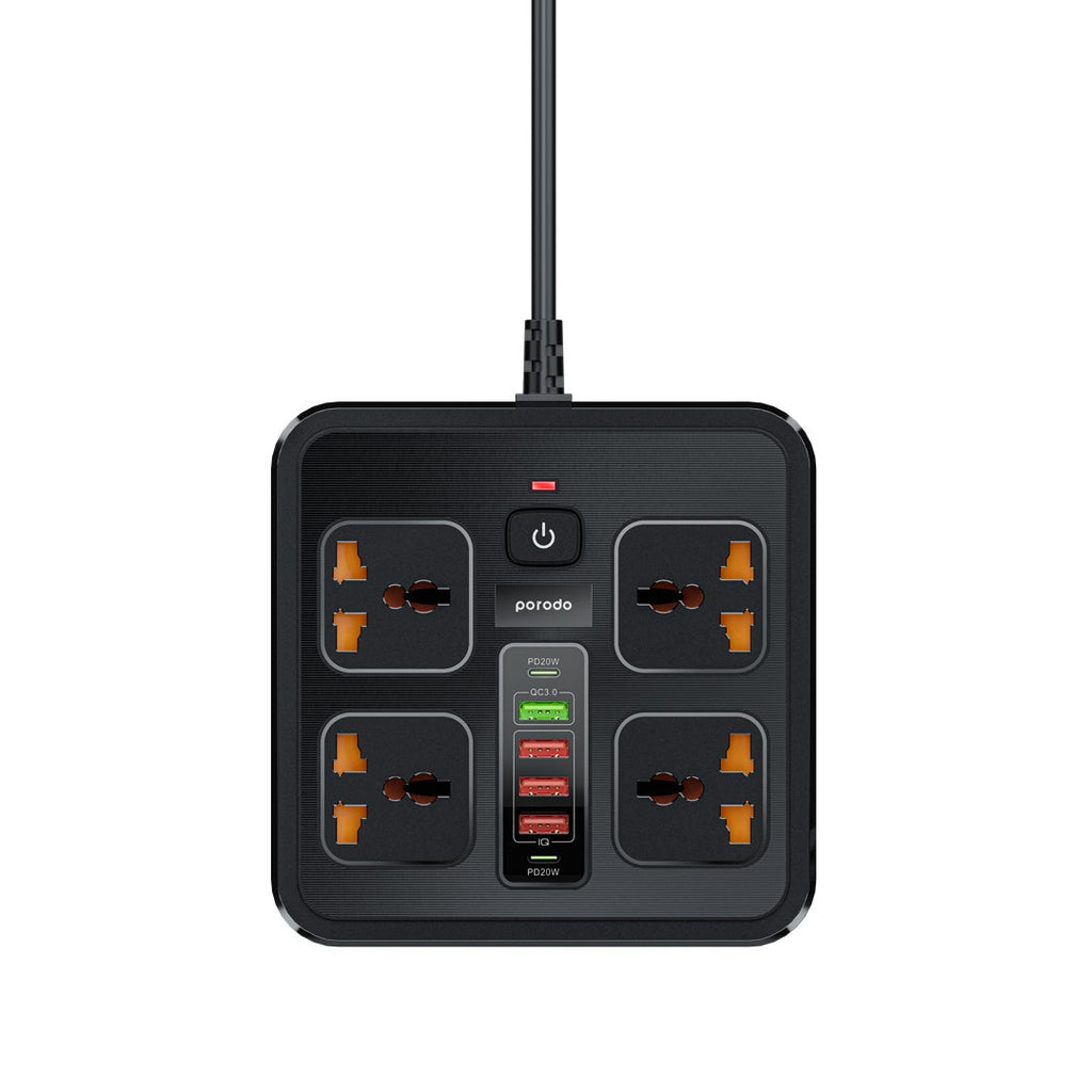 مقبس متعدد المنافذ بورودو 3USB-A 2Type-C و4AC مع قابس بريطاني 3 متر - أسود