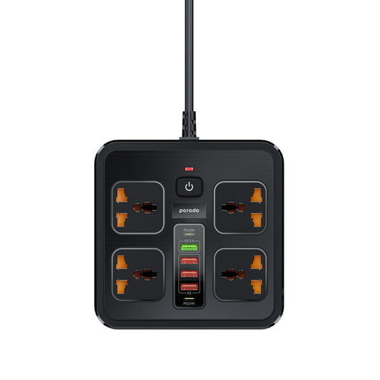 مقبس متعدد المنافذ بورودو 3USB-A 2Type-C و4AC مع قابس بريطاني 3 متر - أسود
