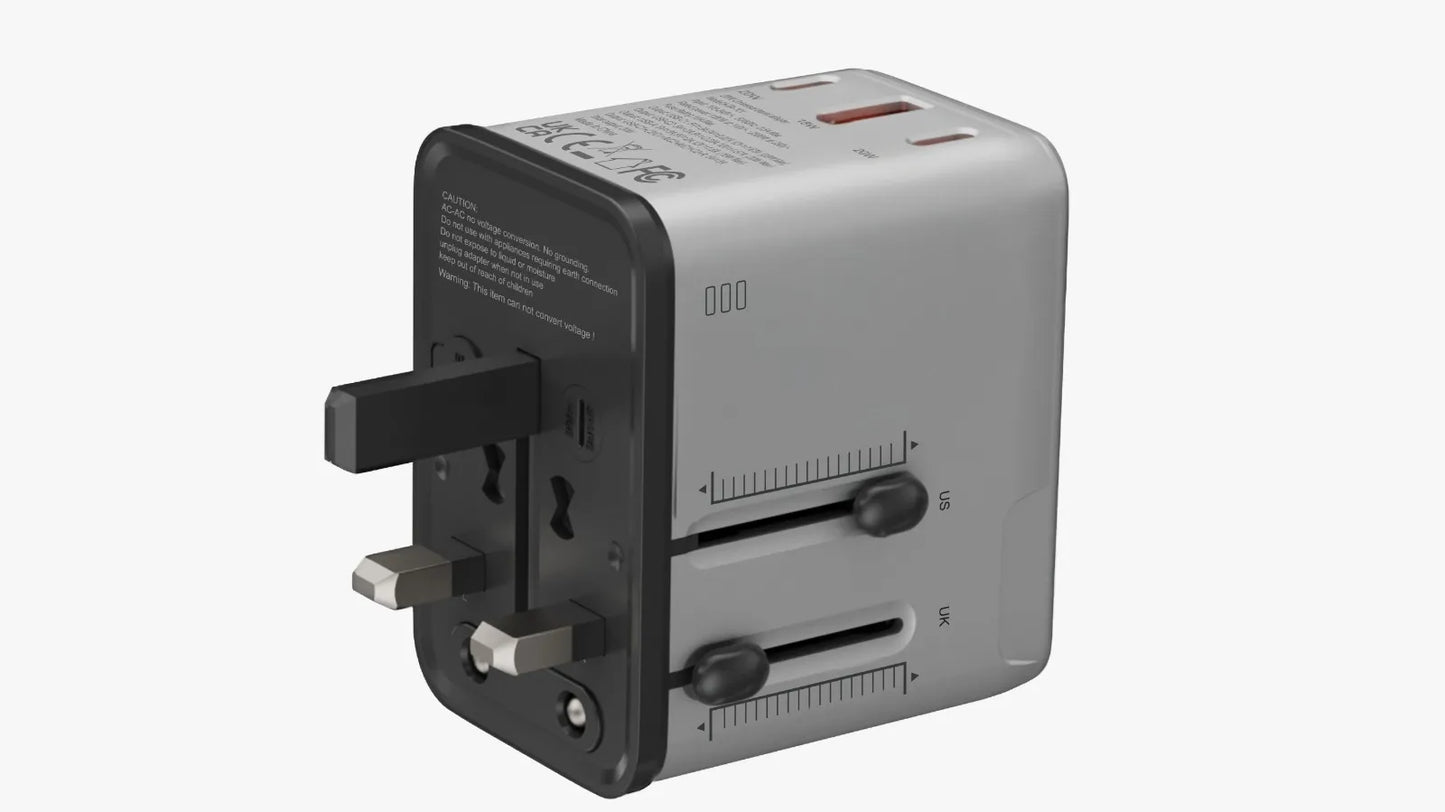 Porodo Mega Volt Universal Travel Adapter - Silver/Black
