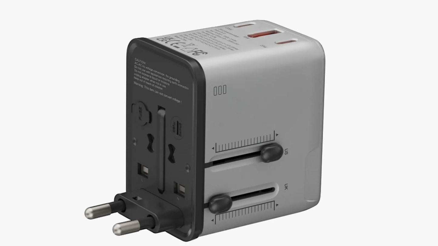 Porodo Mega Volt Universal Travel Adapter - Silver/Black