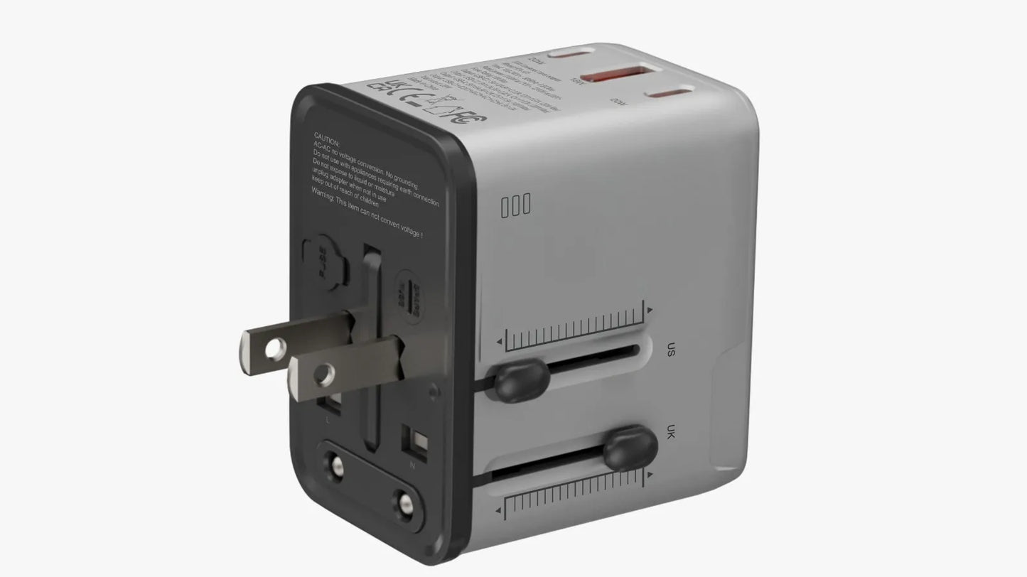 Porodo Mega Volt Universal Travel Adapter - Silver/Black