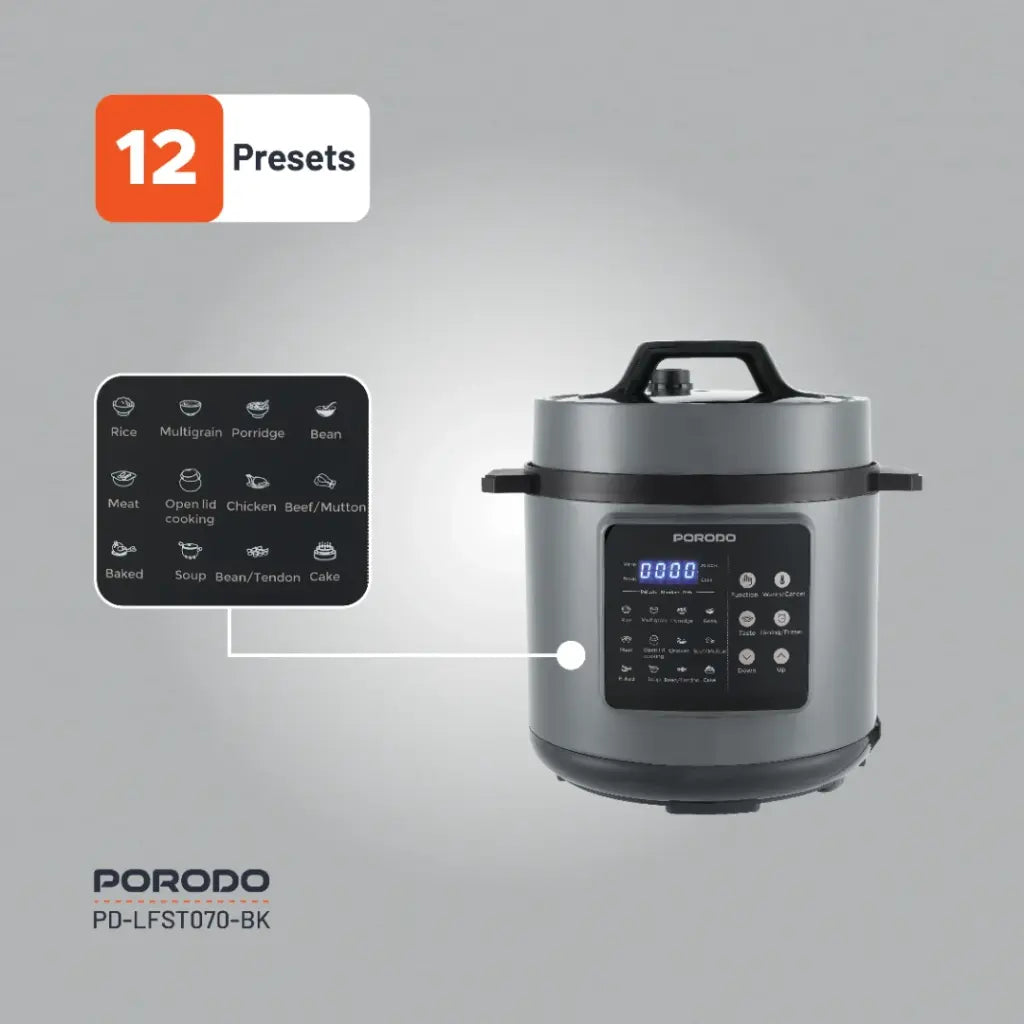 Porodo Lifestyle 1300W Multi-Cuisine Pressure Cooker - Black