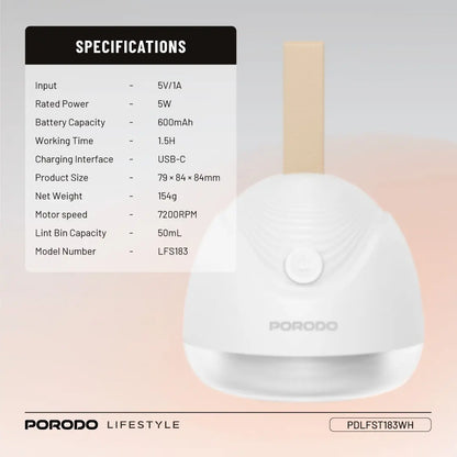 Porodo Lifestyle Fabric Shaver Lint & Bobbles Remover - White