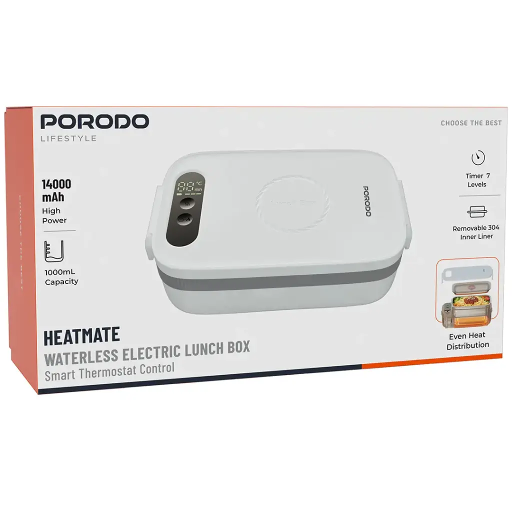 Porodo Lifestyle HeatMate Rechargeable Electric Lunch Box- White