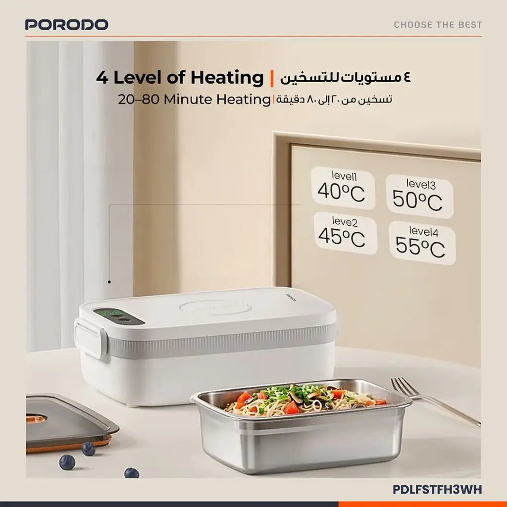 Porodo Lifestyle HeatMate Rechargeable Electric Lunch Box- White