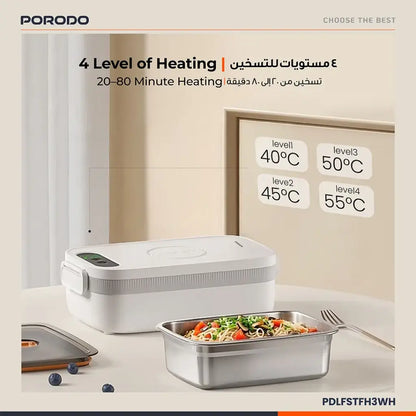 Porodo Lifestyle HeatMate Rechargeable Electric Lunch Box- White